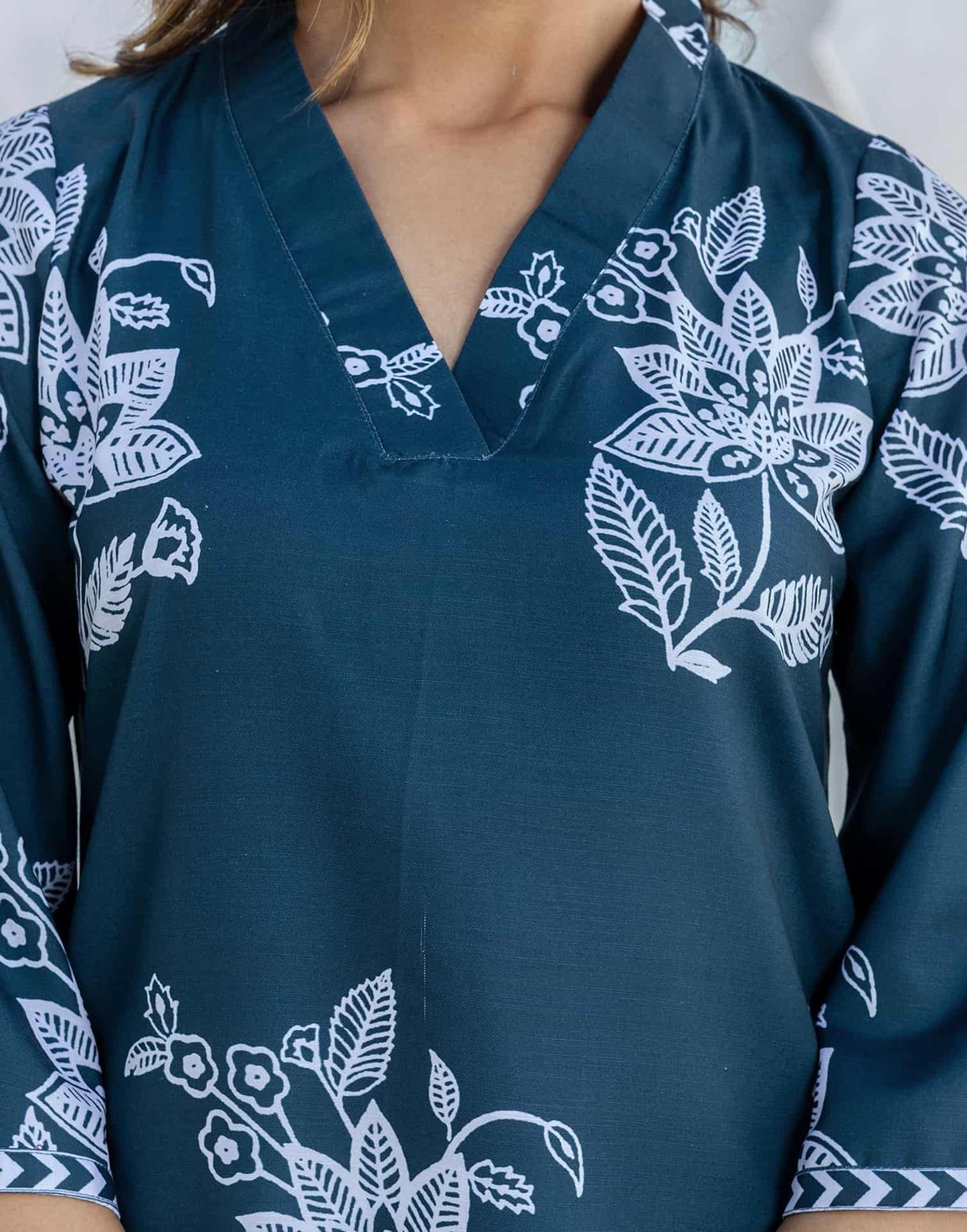 Cotton Blend Printed V-Neck Co-ord Set