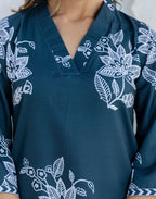 Cotton Blend Printed V-Neck Co-ord Set