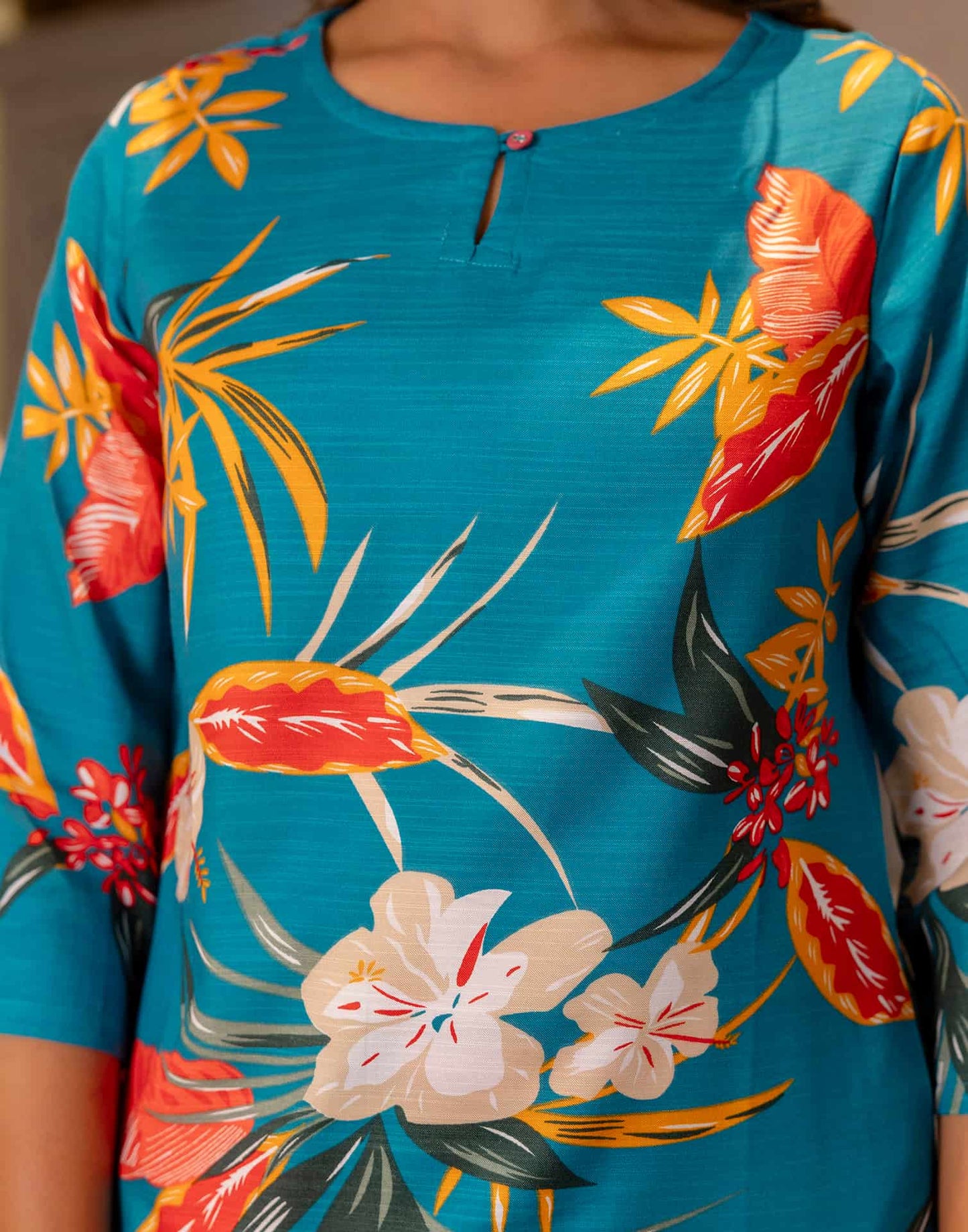 Cotton Blend Printed Round Neck Co-ord Set