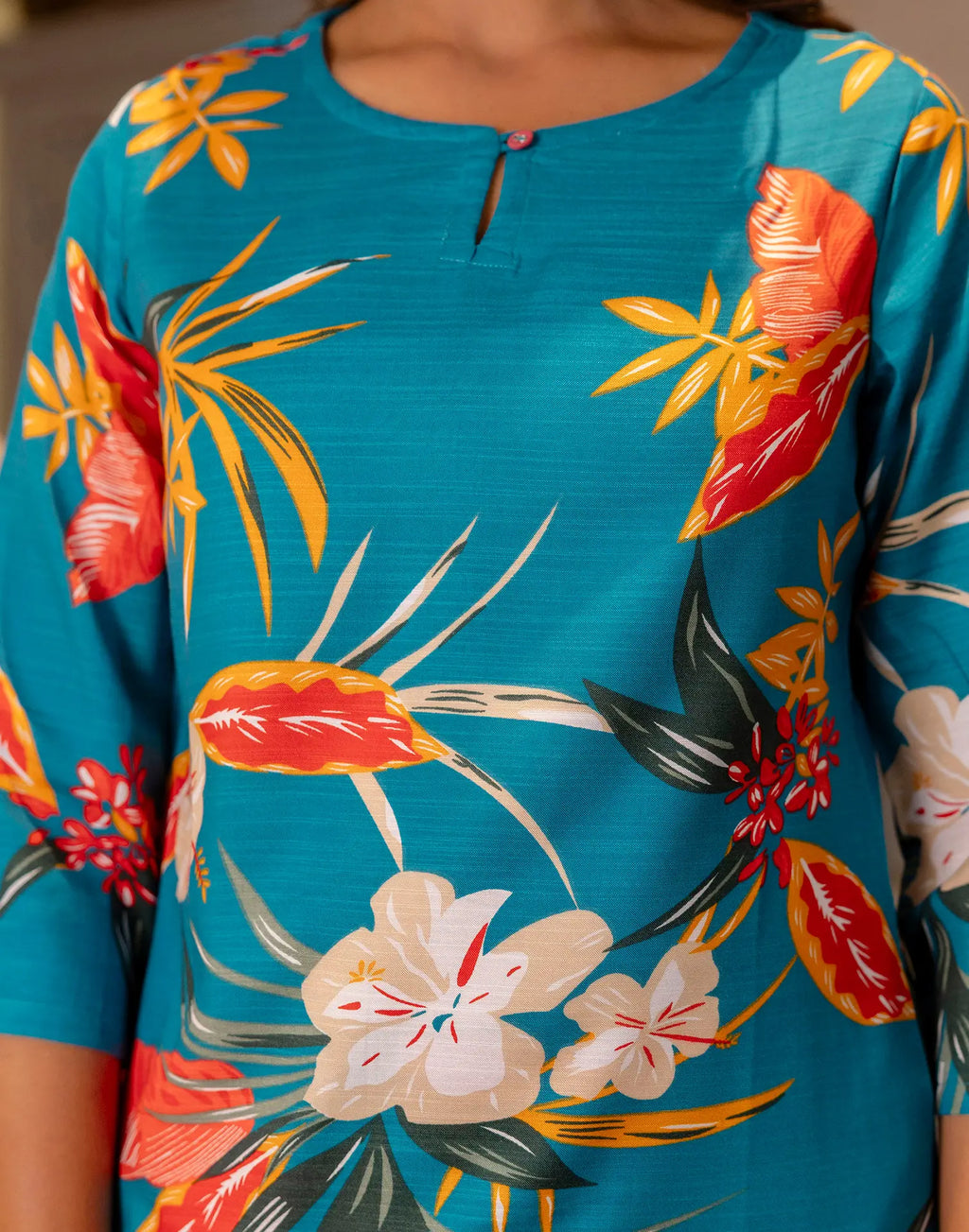 Cotton Blend Printed Round Neck Co-ord Set