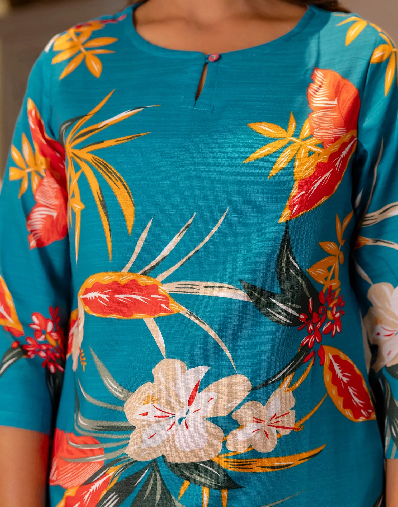 Cotton Blend Printed Round Neck Co-ord Set