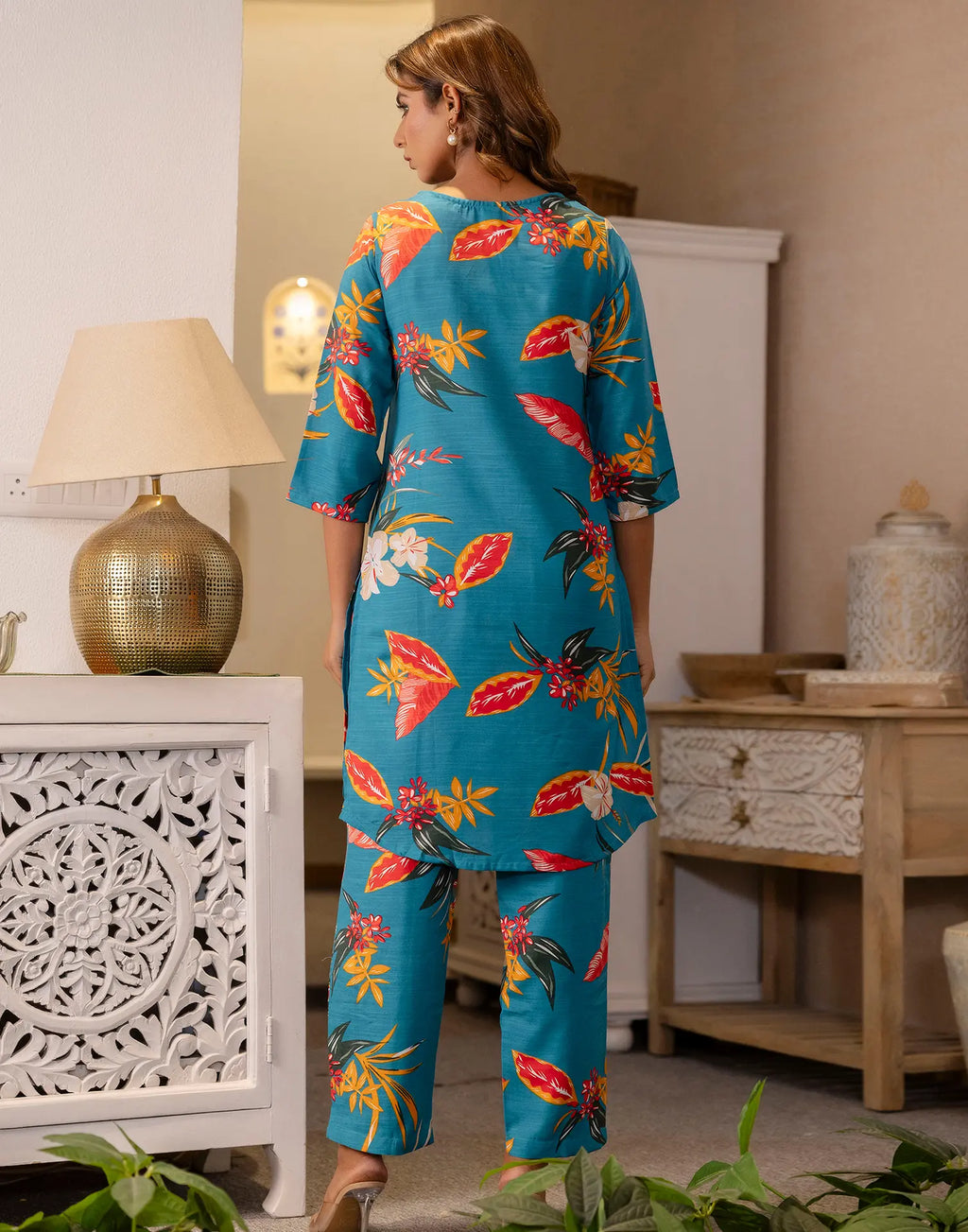 Cotton Blend Printed Round Neck Co-ord Set