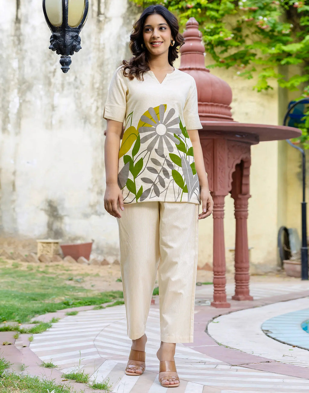 Cotton Printed V-Neck Co-ord Set