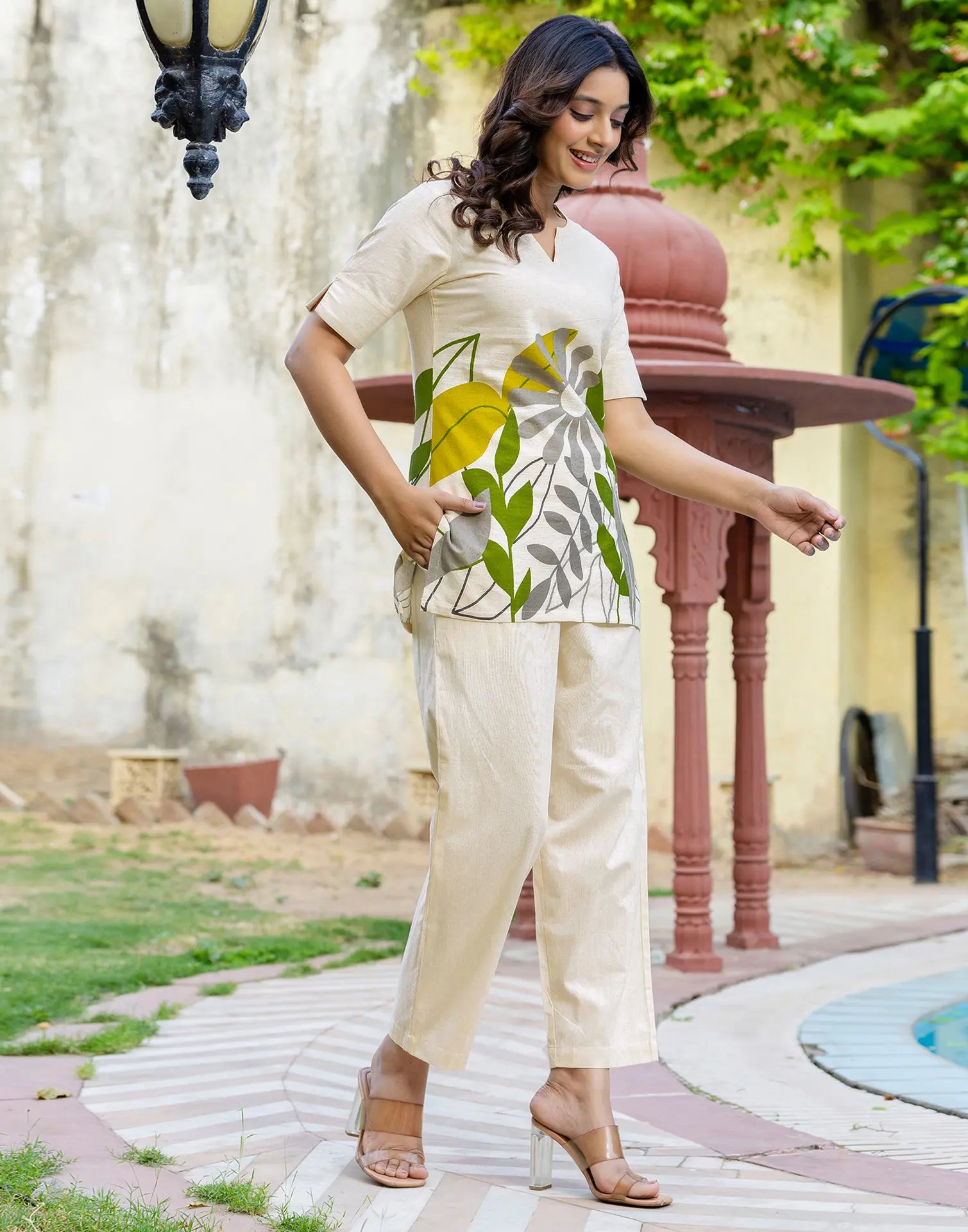 Cotton Printed V-Neck Co-ord Set