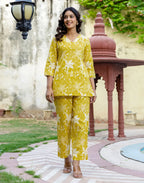 Cotton Printed V-Neck Co-ord Set