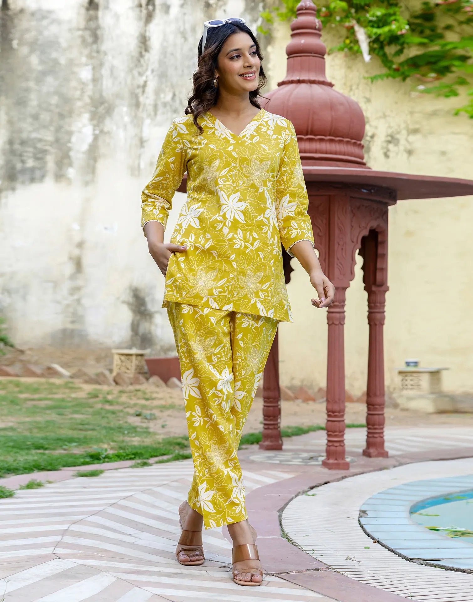 Cotton Printed V-Neck Co-ord Set