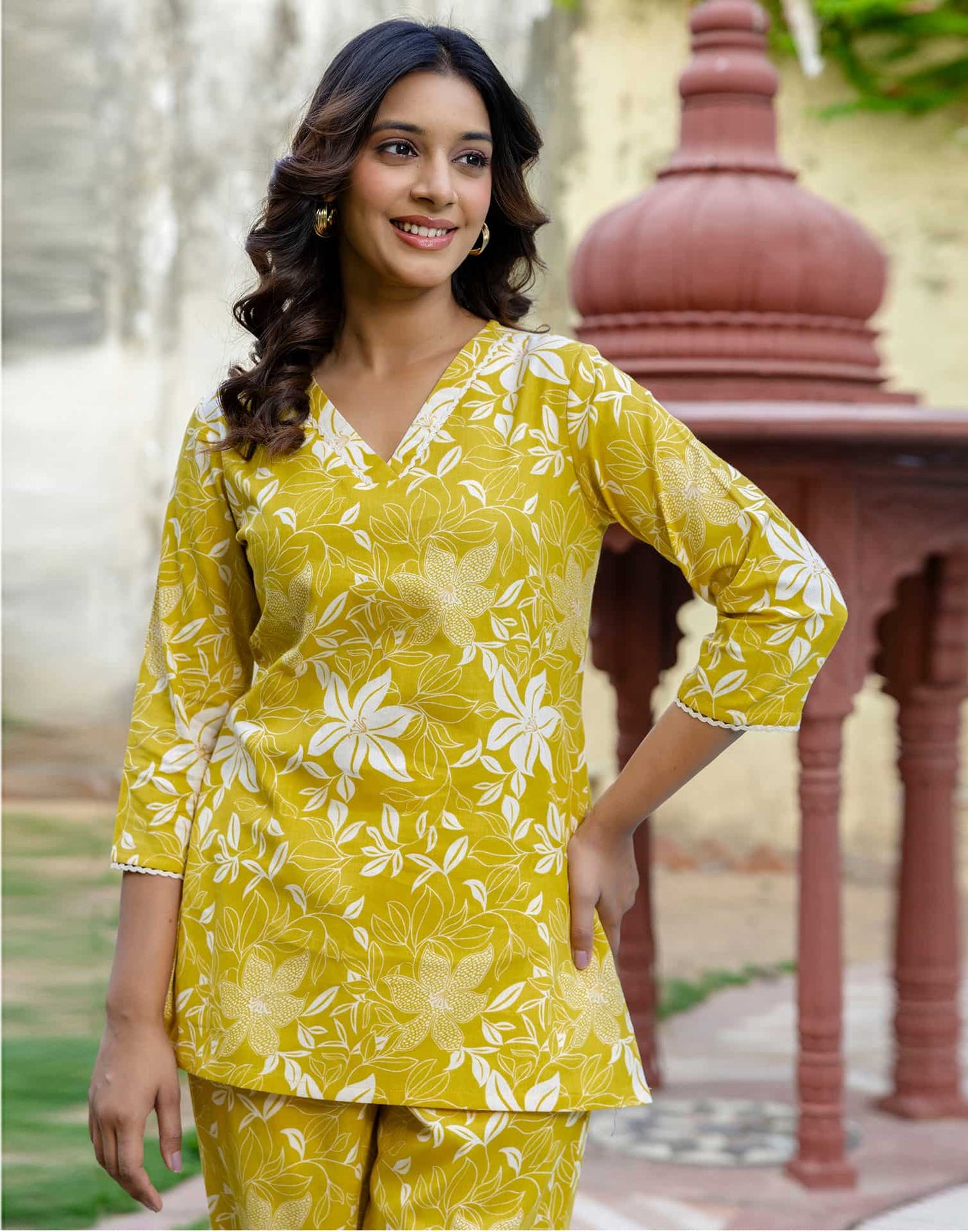 Cotton Printed V-Neck Co-ord Set