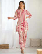 Skylee Cotton Printed Mandarin Collar Co-ord Set For Woman