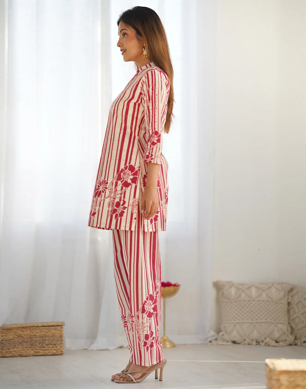 Skylee Cotton Printed Mandarin Collar Co-ord Set For Woman