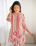 Skylee Cotton Printed Mandarin Collar Co-ord Set For Woman