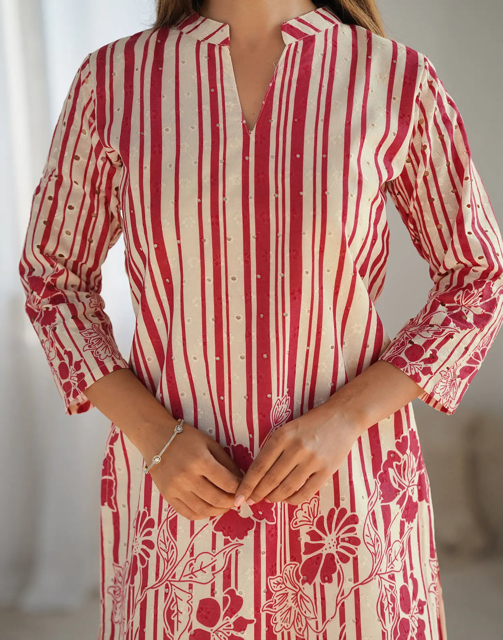 Skylee Cotton Printed Mandarin Collar Co-ord Set For Woman