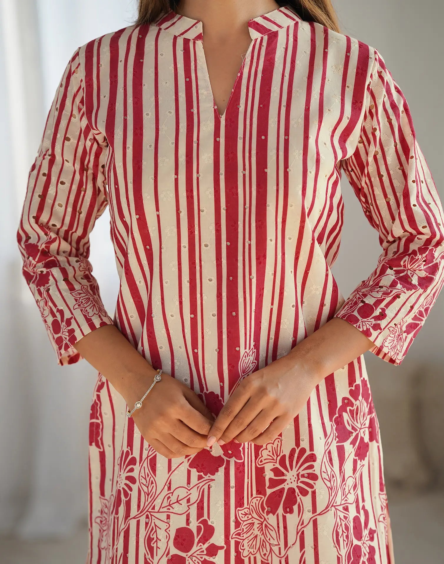 Skylee Cotton Printed Mandarin Collar Co-ord Set For Woman