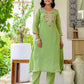 Silk Embroidered A-Line Kurta with Pant & Dupatta