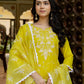Yellow Cotton Blend Embroidery and Sequins Work Straight Kurta Set for Women