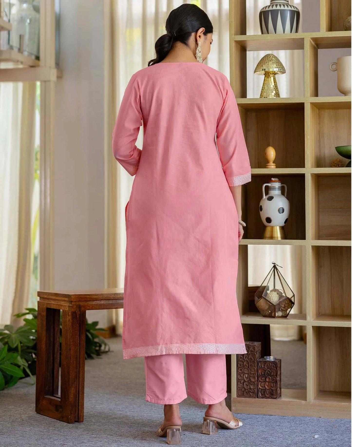 Cotton Weaving Straight Kurta with Pant & Dupatta