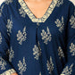 Cotton Straight Printed V-Neck Kurta with Pant & Dupatta