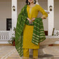 Yellow Silk Embroidered Straight Kurta with Pant and Dupatta