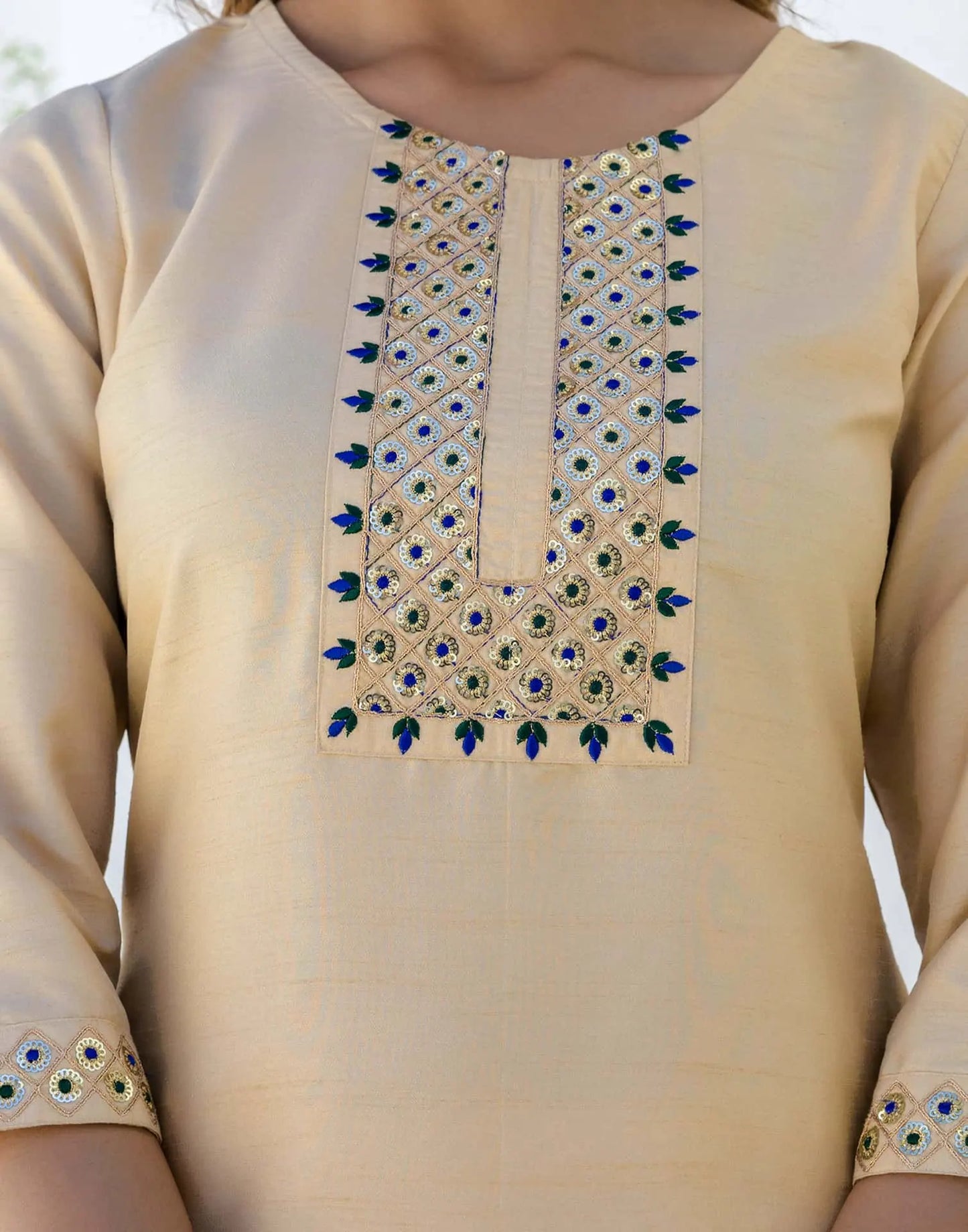 Silk Embroidery and Sequins Work, Embroidery Lace Straight Kurta with Pant & Dupatta