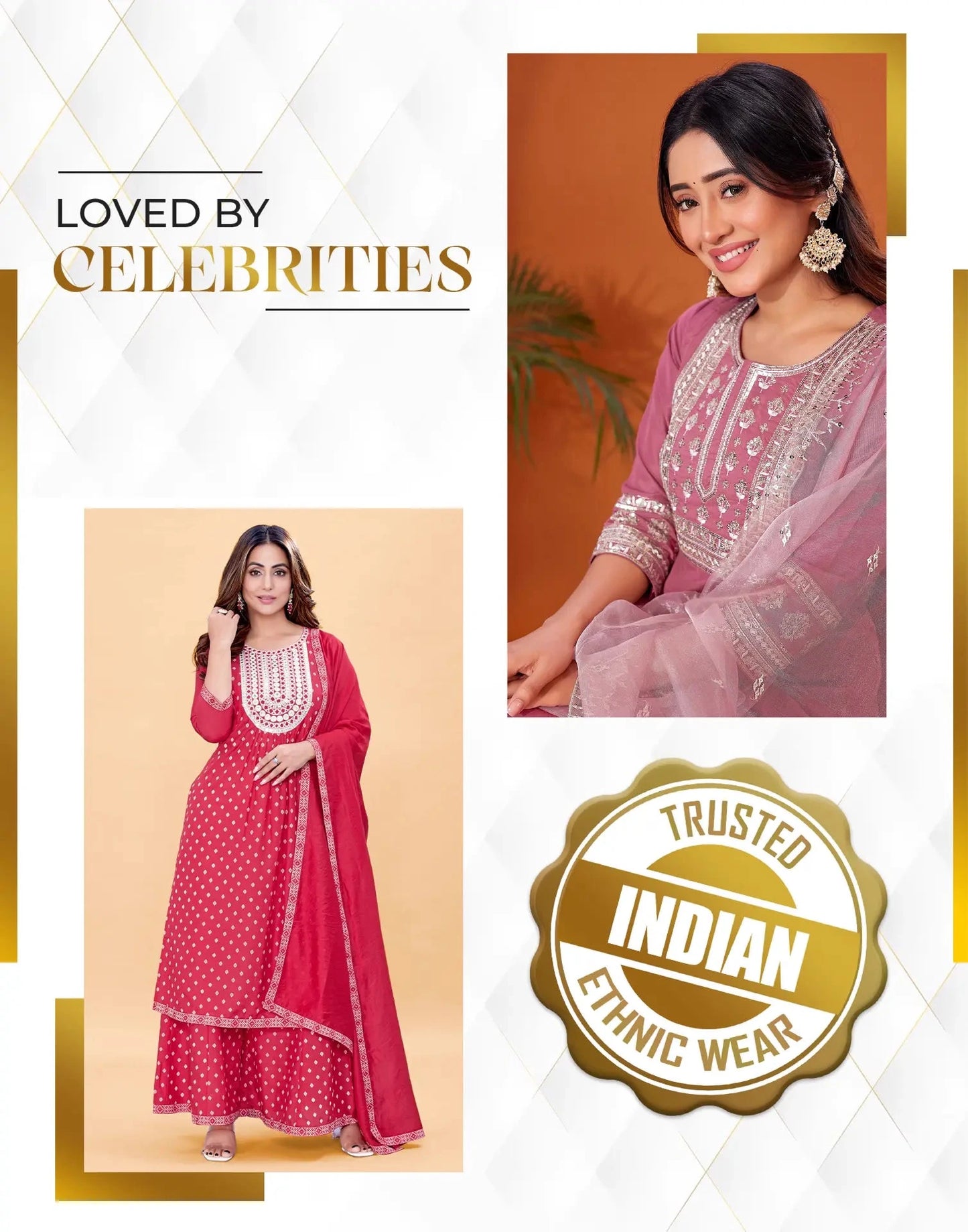 Silk Embroidery, Sequins Work and Gota Lace Straight Kurta with Pant & Dupatta