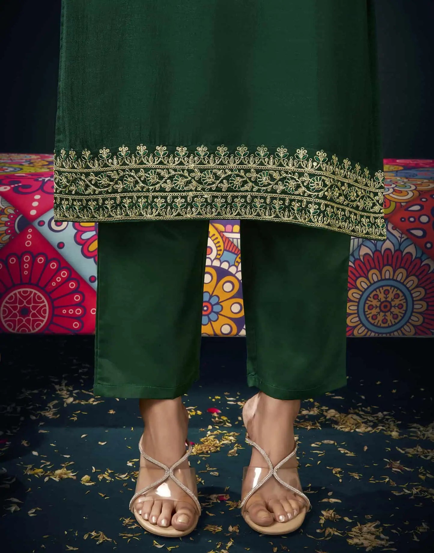 Silk Blend Embroidered Straight Kurta with Pant & Dupatta