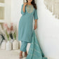 Light Green Cotton Embroidered Straight Kurta with Pant and Dupatta