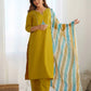 Silk Embroidery and Sequin Work Straight Kurta with Pant & Dupatta