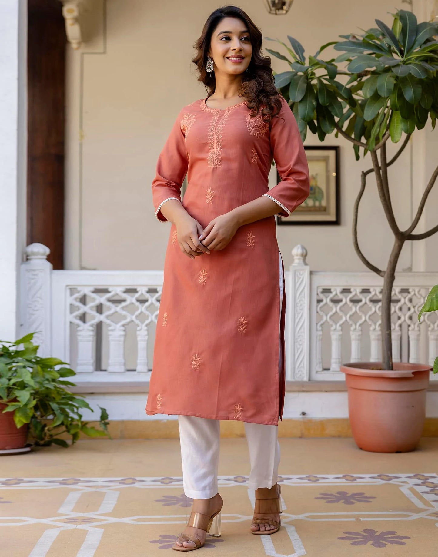 Cotton Embroidered Straight Kurti