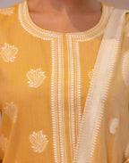 Yellow Cotton Woven Straight Kurta Set with Pant & Dupatta under 1250