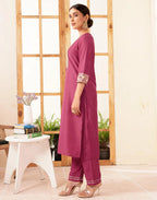 Skylee Chinnon Plain Straight 3 Piece Kurta Set For Woman