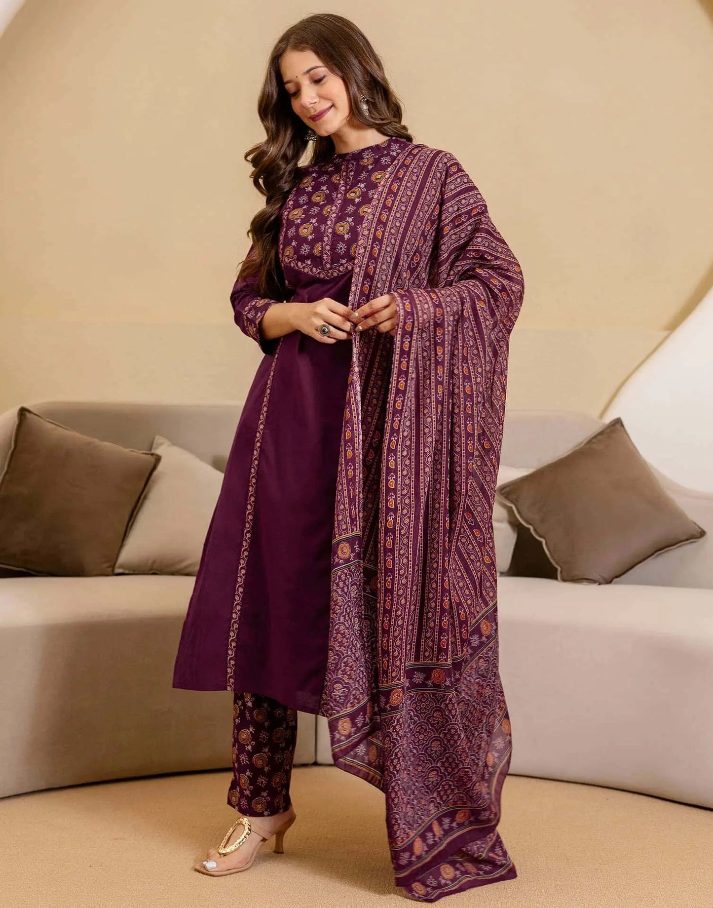 Cotton Printed Straight Kurta with Pant & Dupatta