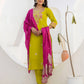 Silk Blend Embroidery Work and Embroidery Lace Straight Kurta with Pant & Dupatta
