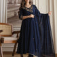 Affordable Blue Cotton Embroidered Anarkali Kurti Set