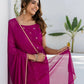 Affordable Ethnic Wear Pink Silk Blend Foil Printed Kurta Set with Embroidery Lace, Pant & Dupatta