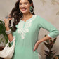 Cotton Blend Chikankari Straight Round Neck Short Kurti