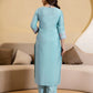 Blue Silk Blend Embroidered Straight Kurta with Pant & Dupatta