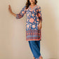 Affordable Blue Cotton Printed Straight Kurta Set with Patiala & Dupatta under 999