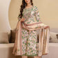 Beige Cotton Printed Anarkali Kurta with Pant & Dupatta