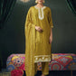 Affordable Mustard Chanderi round neck kurti set dupatta