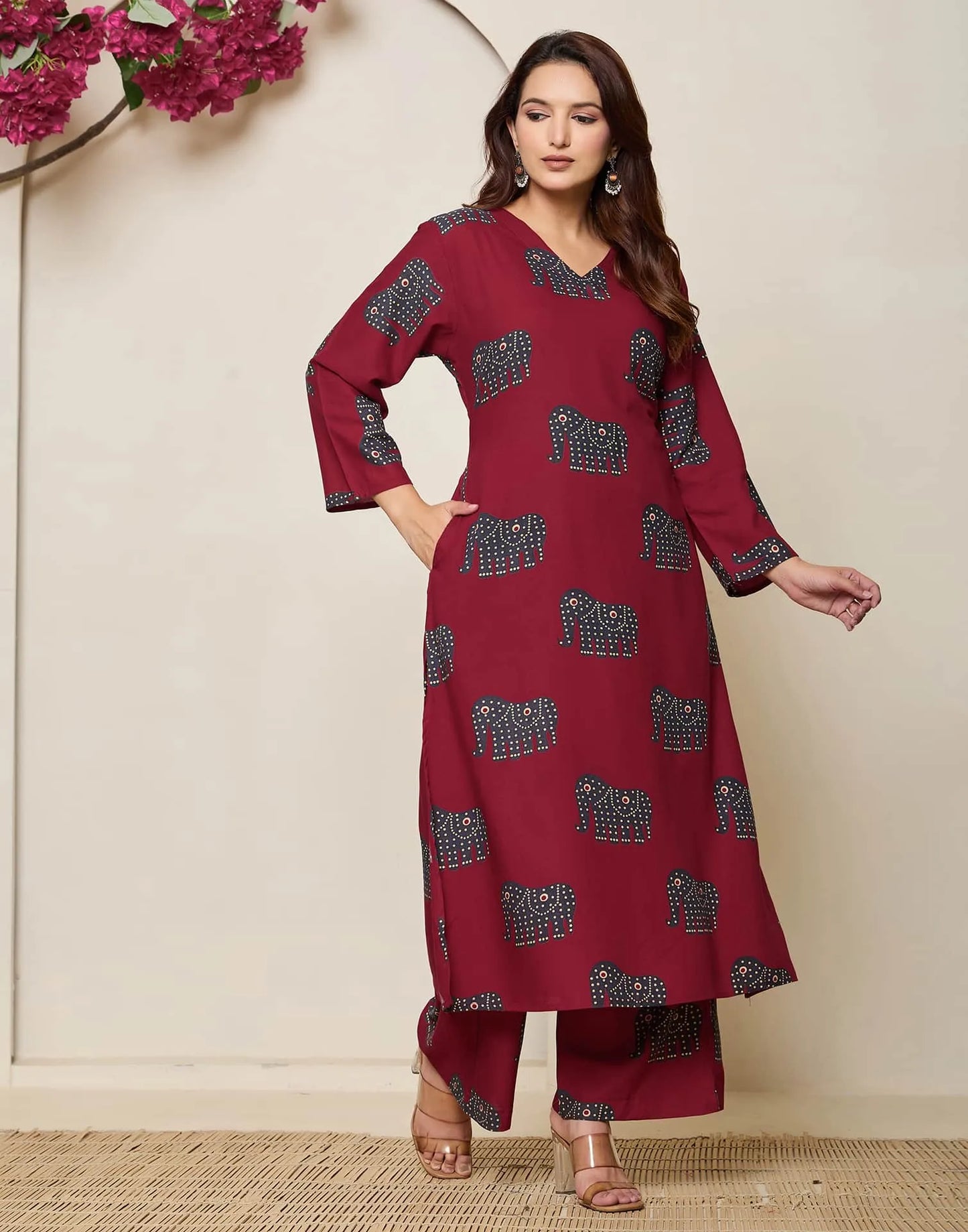 Cotton Printed V-Neck Co-ord Set