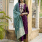 Affordable Wine silk heavy embroidered kurta set with dupatta