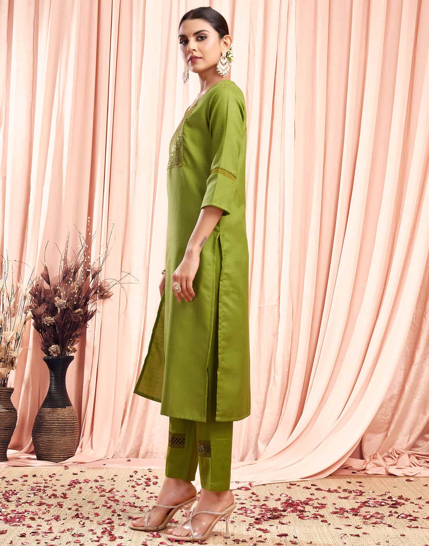 Embroidered Sequence Straight Kurta Set for Women Festive Wear