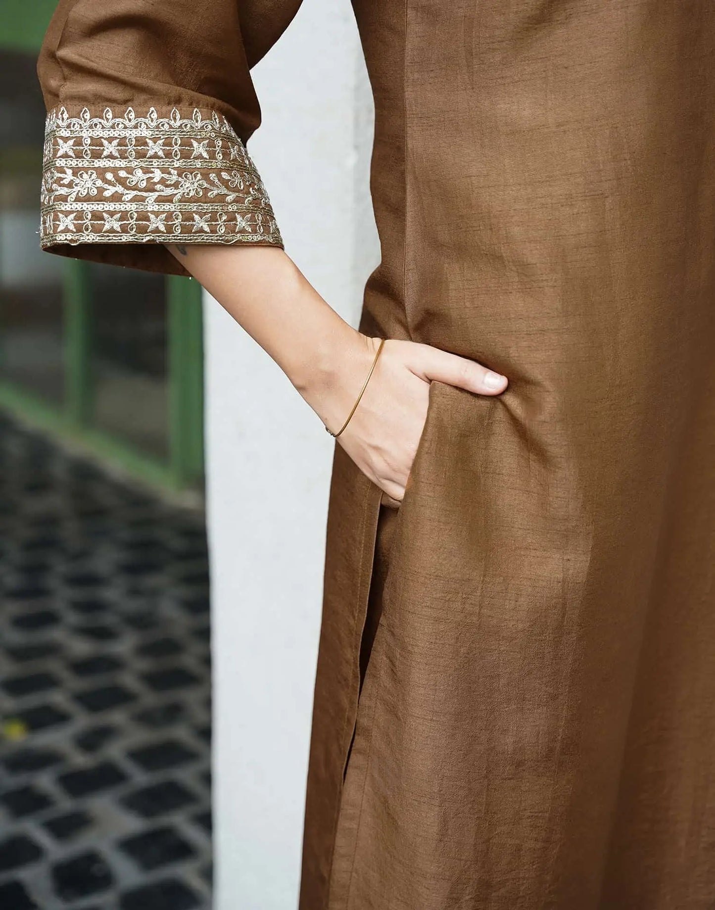 Silk Blend Sequins Embroidery Lace Straight Kurta with Pant & Dupatta