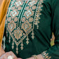 Dark Green Cotton Sequin and Embroidered Straight Kurta Set with Pant & Dupatta for Women