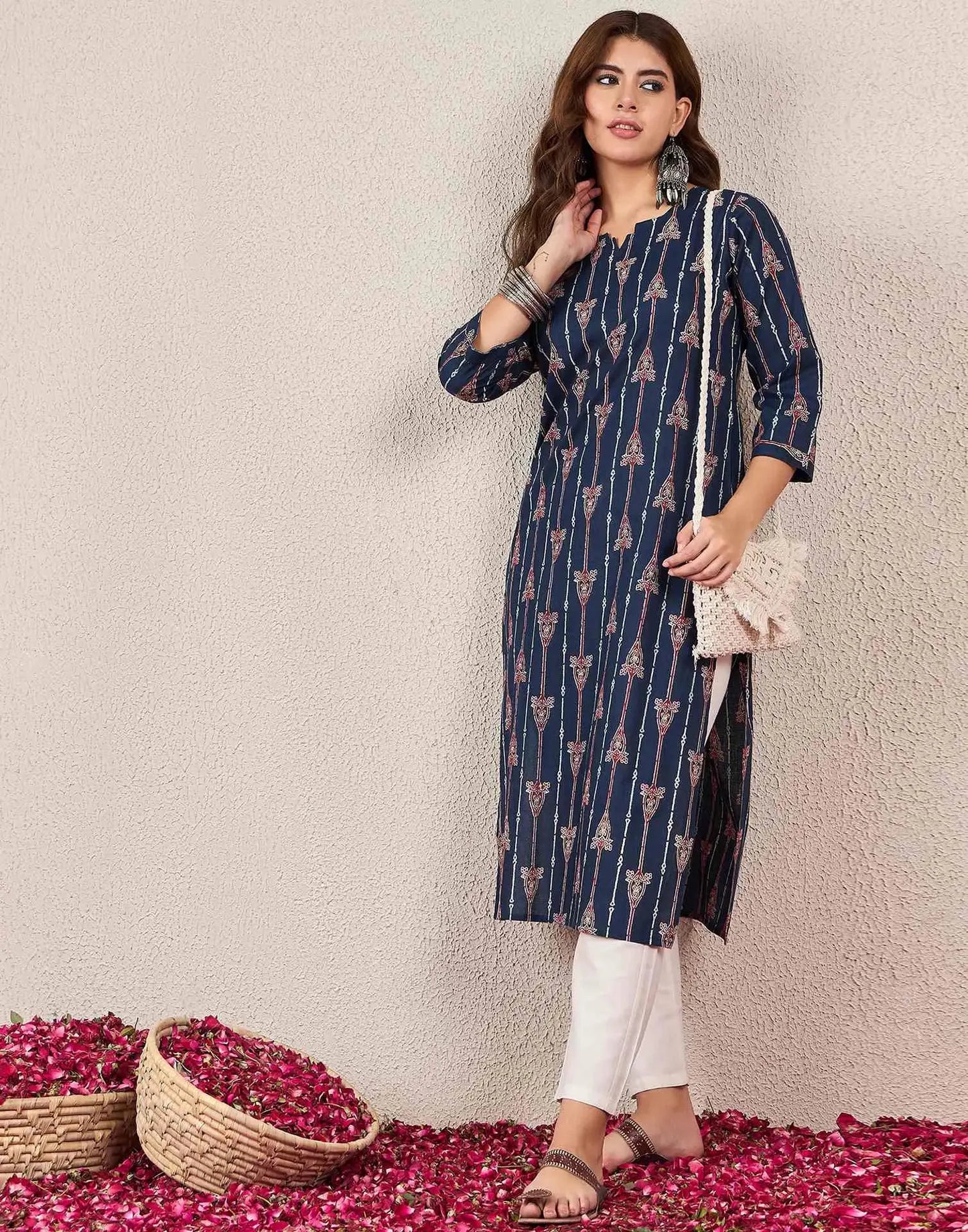 Cotton Printed Straight Round Neck Kurti