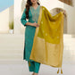 Affordable Green Silk Embroidered Straight Kurta Set V-Neck Silk Kurti with Pant & Dupatta