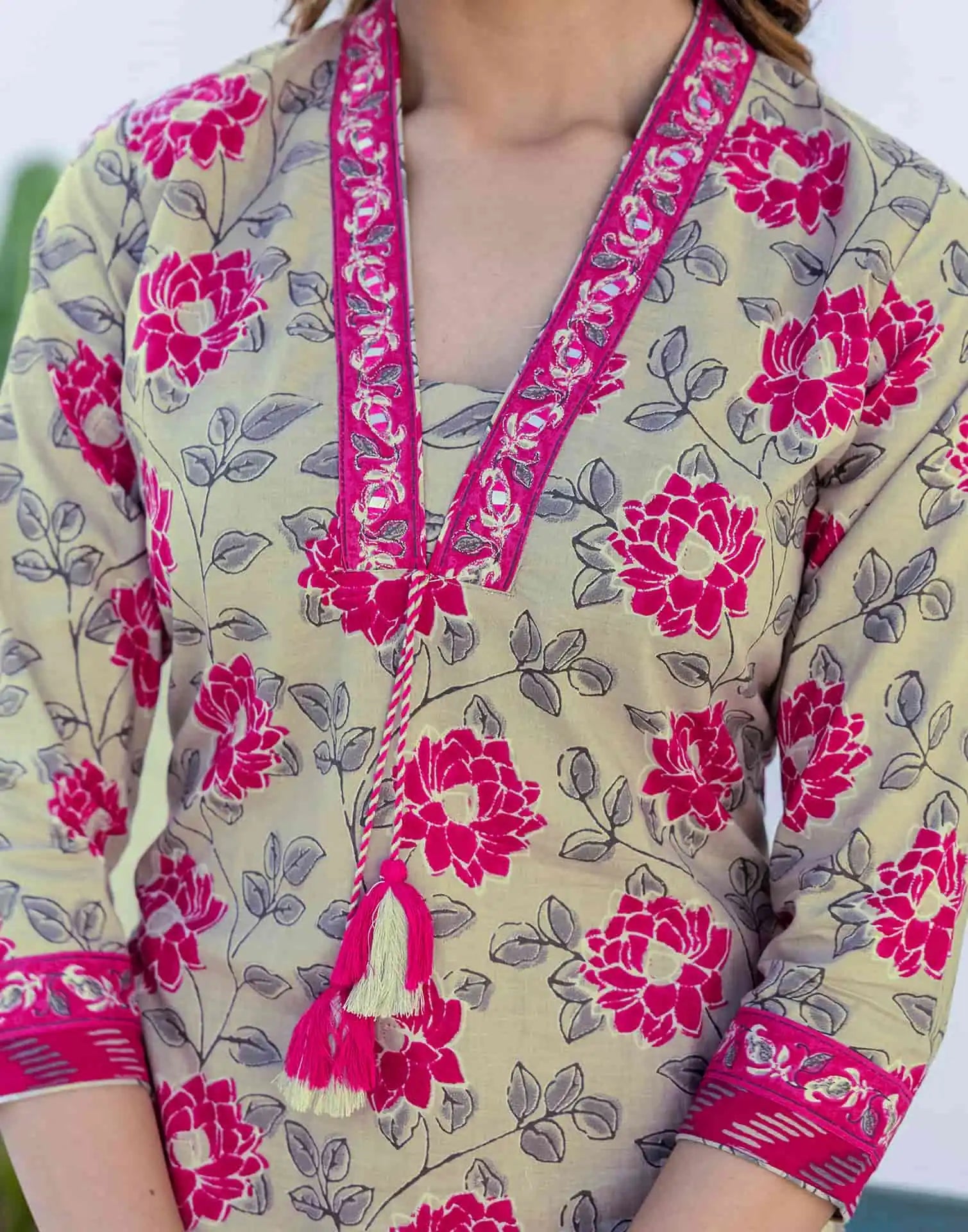 Grey Printed Kurti with pant & dupatta 