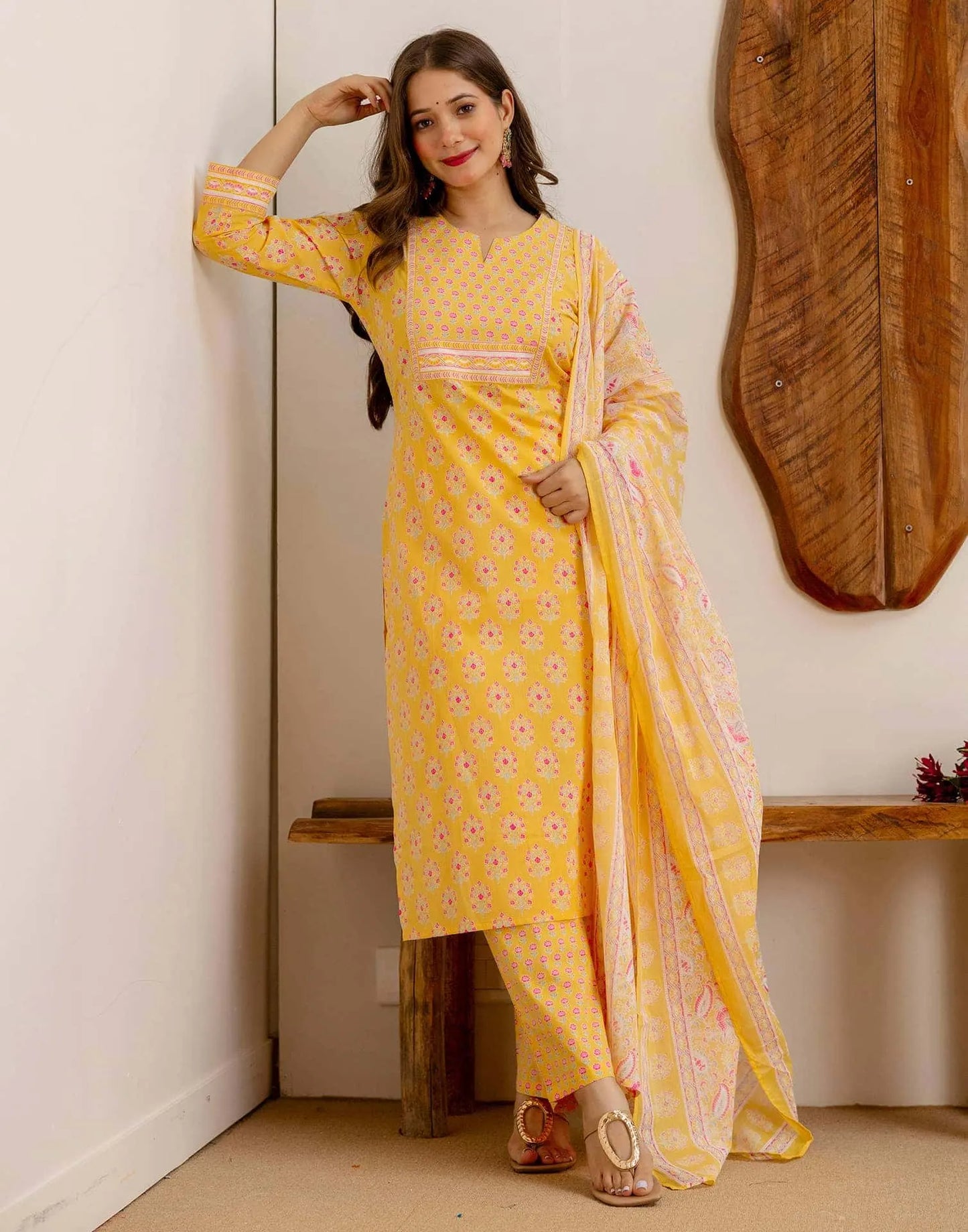 Cotton Printed Straight Kurta with Pant & Dupatta