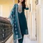 Skylee Green Silk Embroidered Straight Kurta with Pant & Dupatta