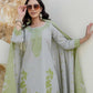 Affordable Grey Cotton Woven Straight Kurta Set Round-Neck Woven Cotton Kurti with Pant & Dupatta
