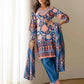 Affordable Blue Cotton Printed Straight Kurta Set with Patiala & Dupatta under 999